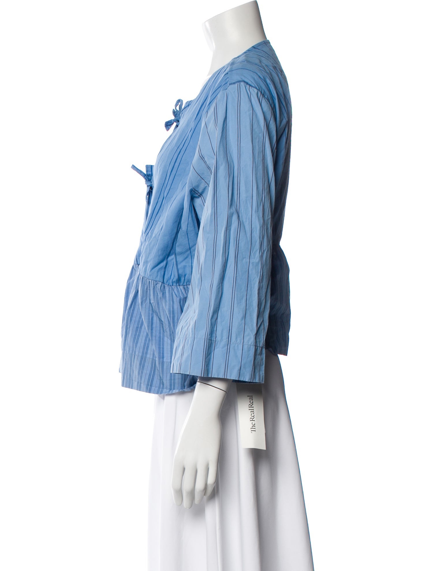 Ganni Striped Tie Neck Blouse