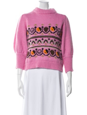 Pre-owned Ganni Wool Patterned Sweater In Pink
