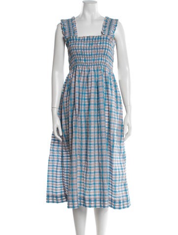 Ganni Plaid Print Midi Length Dress