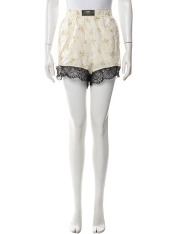 Pre-owned Ganni Floral Print Mini Shorts In Neutrals