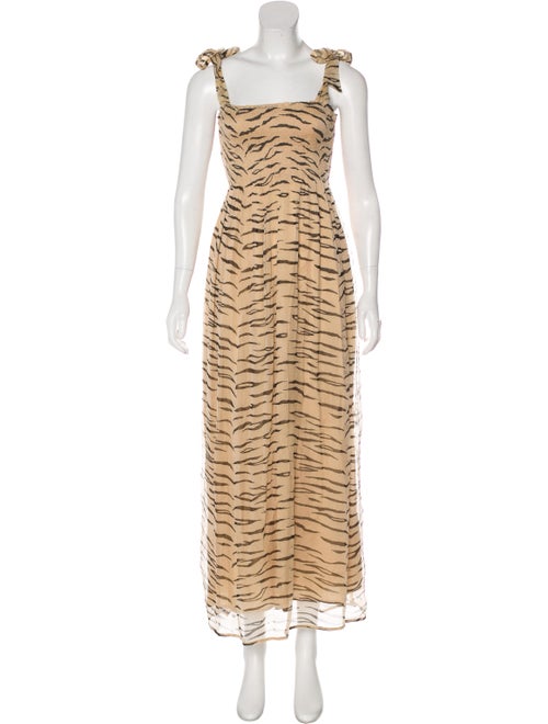Ganni Printed Maxi Dress Tan
