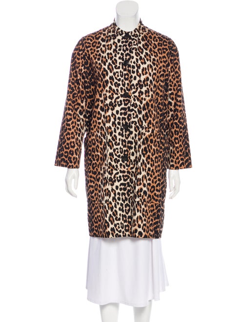 Ganni Animal Print Faux Fur Coat Brown