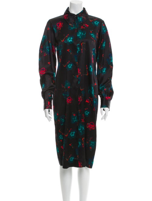 Ganni Silk Midi Length Dress Green