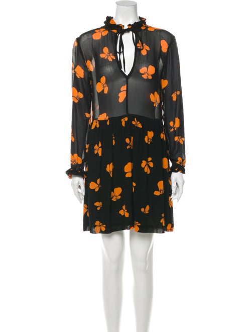 Ganni Floral Print Mini Dress Black