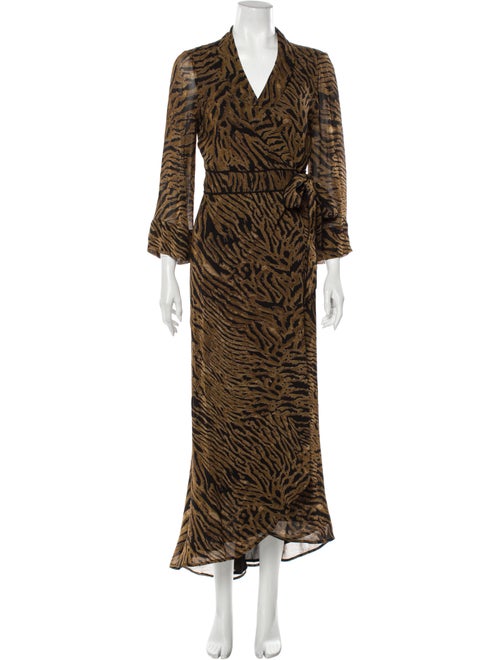 Ganni Animal Print Long Dress Brown