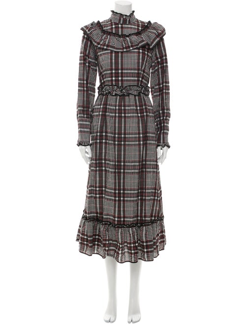 Ganni Plaid Print Long Dress Black