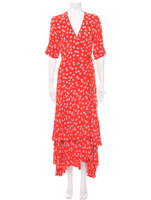 Ganni Floral Print Long Dress Red