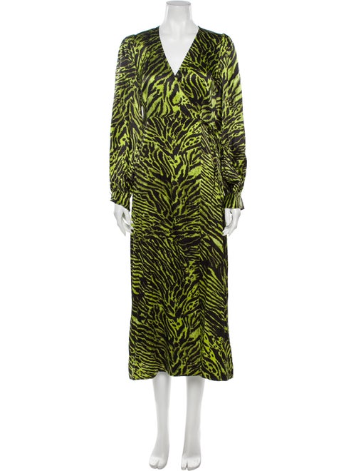 Ganni Silk Long Dress Green