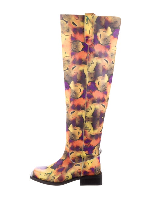 Ganni Leather Printed Boots Purple