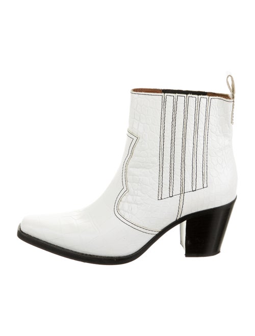 Ganni Leather Square-Toes Western Boots White