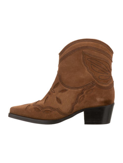 Ganni Suede Square-Toe Boots brown