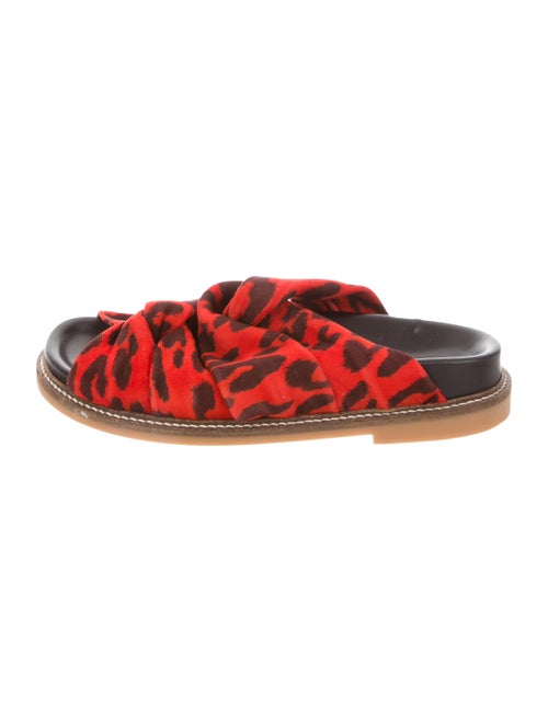 Ganni Suede Animal Print Slides Red