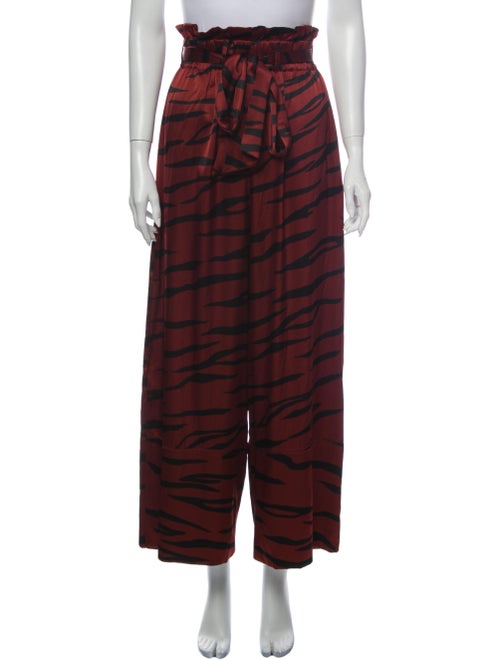 Ganni Silk Wide Leg Pants Red