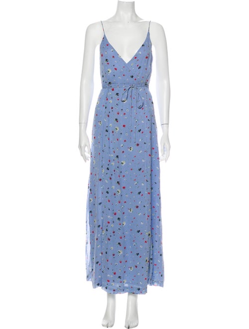 Ganni Floral Print Long Dress Blue