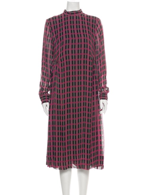 Ganni Plaid Print Midi Length Dress Pink