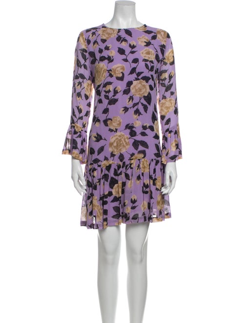 Ganni Floral Print Mini Dress Purple