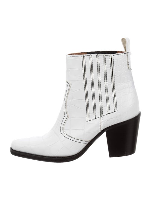 Ganni Embossed Leather Western Boots White