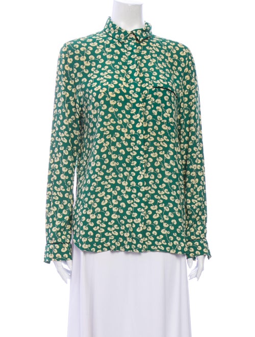 Ganni Printed Mock Neck Blouse Green