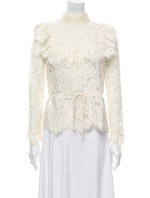 Ganni Lace Pattern Mock Neck Top