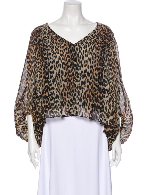 Ganni Animal Print V-Neck Blouse Brown