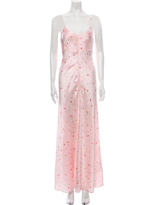 Ganni Silk Long Dress Pink