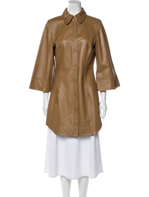 Ganni Lamb Leather Trench Coat Brown