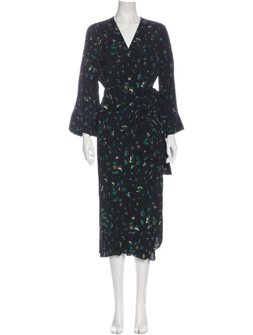 Ganni Floral Print Long Dress Black