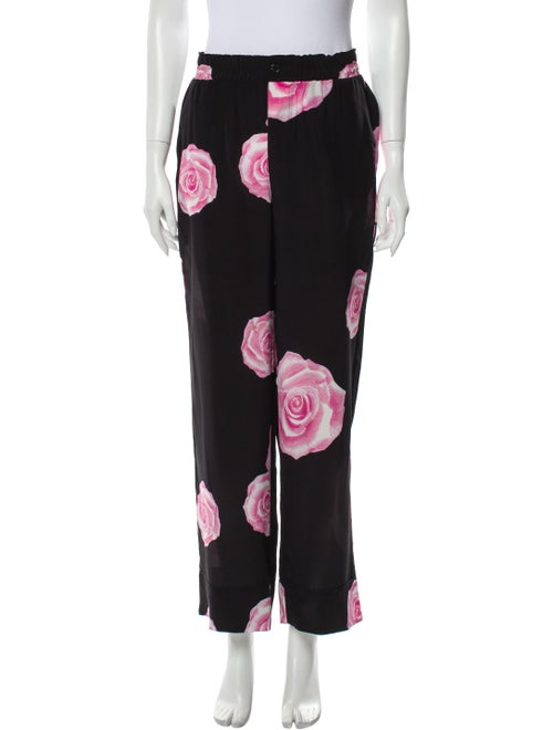 Ganni Silk Floral Print Pajamas Black