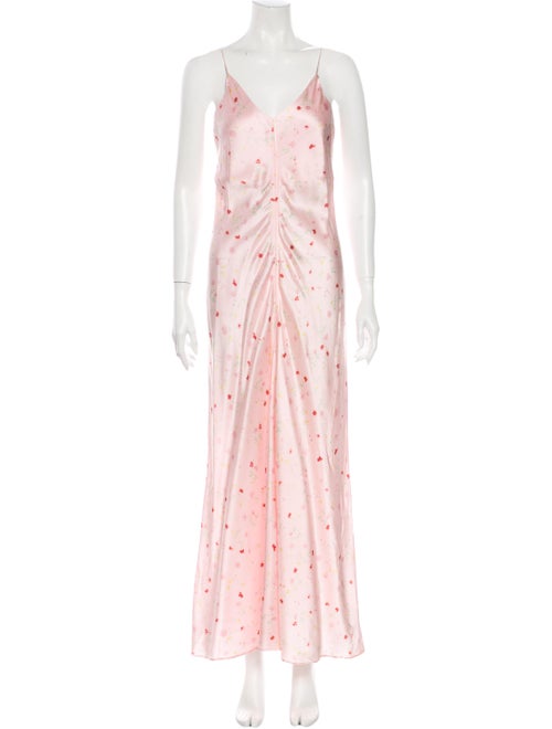 Ganni Silk Long Dress Pink