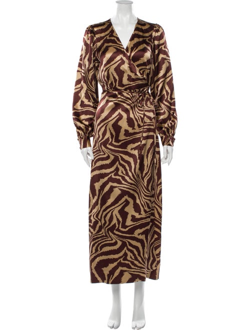 Ganni Silk Long Dress Brown
