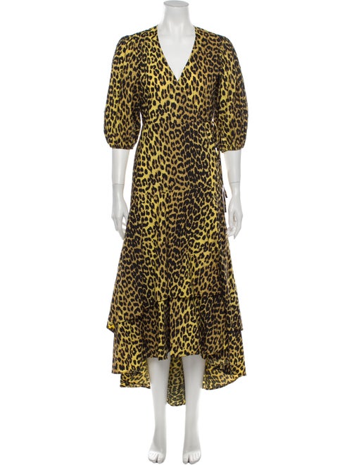Ganni Animal Print Long Dress Yellow