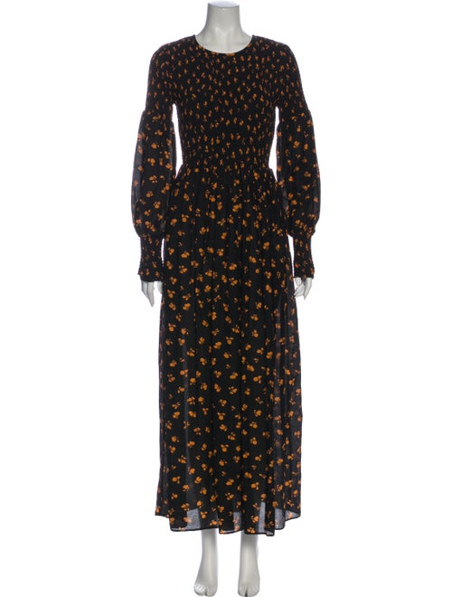 Ganni Floral Print Long Dress Black
