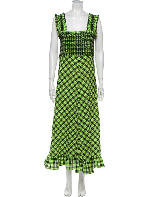 Ganni Printed Long Dress Green
