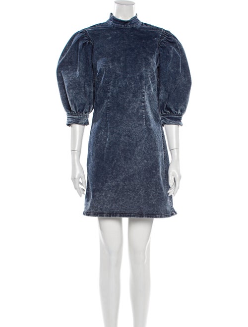 Ganni Mock Neck Mini Dress Blue
