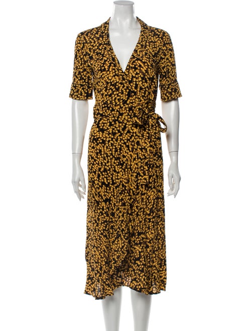 Ganni Printed Midi Length Dress Yellow