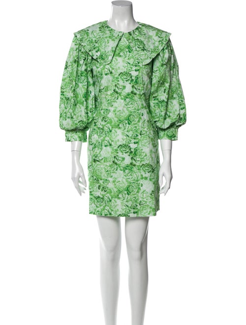 Ganni Floral Print Mini Dress Green