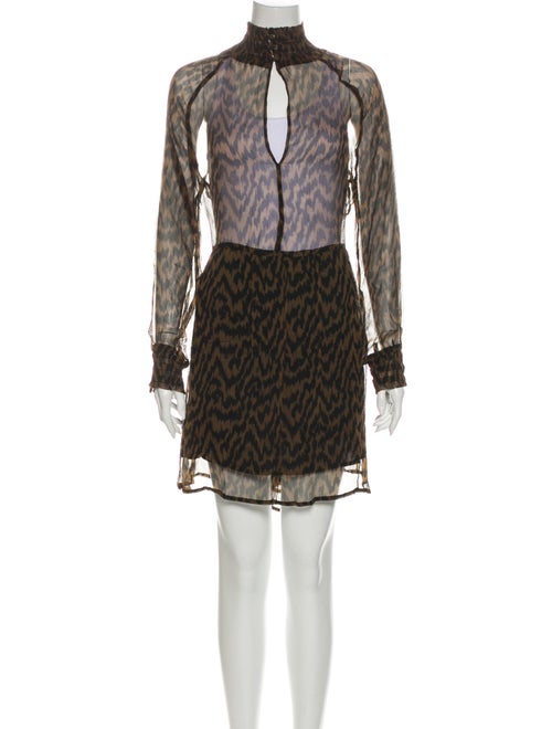 Ganni Animal Print Mini Dress Brown