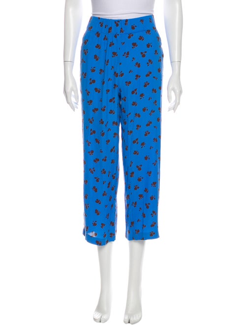 Ganni Floral Print Wide Leg Pants Blue