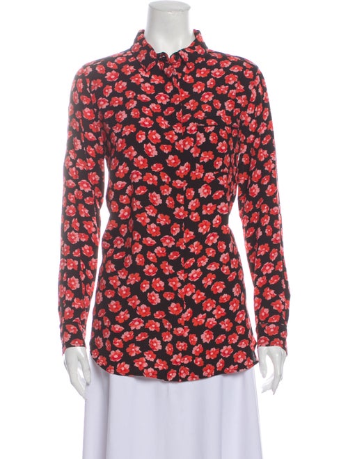Ganni Floral Print Mock Neck Button-Up Top Black