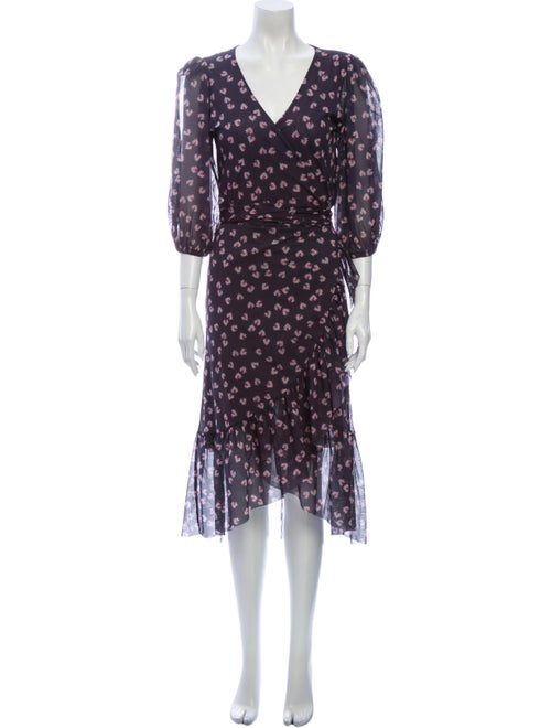 Ganni Floral Print Midi Length Dress Purple