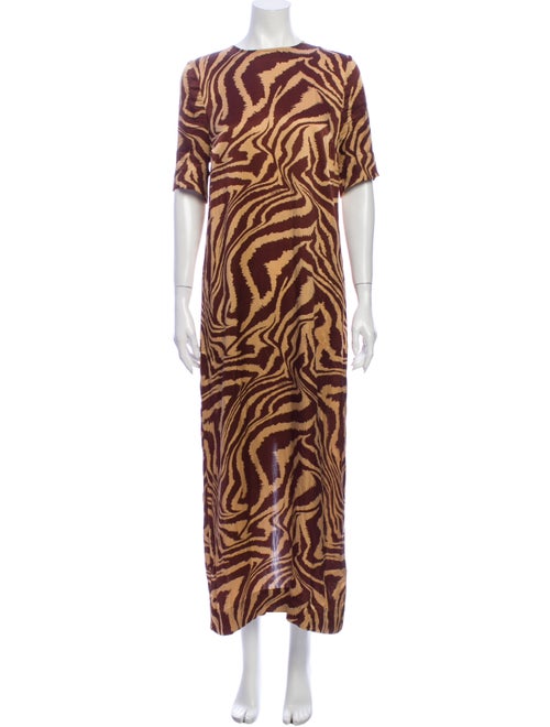 Ganni Silk Midi Length Dress Brown