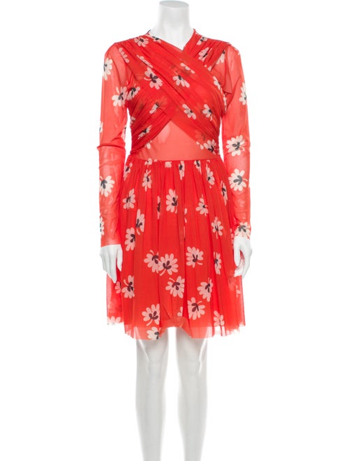 Ganni Floral Print Mini Dress Orange