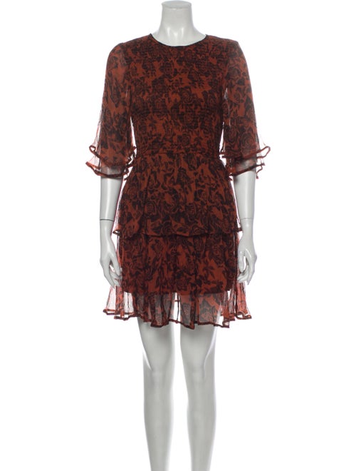 Ganni Floral Print Mini Dress Orange