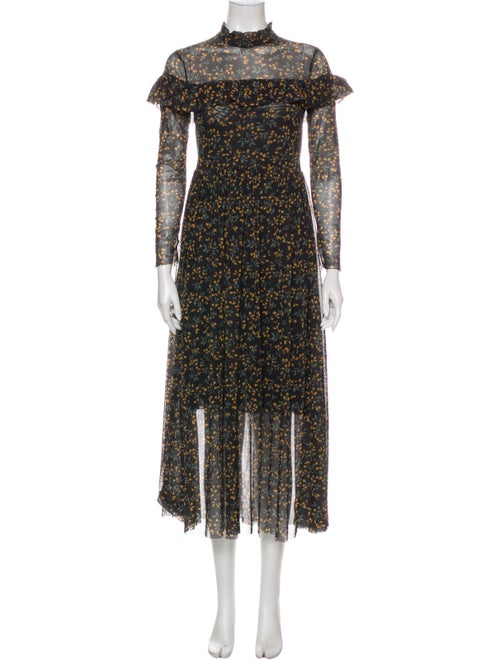 Ganni Floral Print Midi Length Dress Black