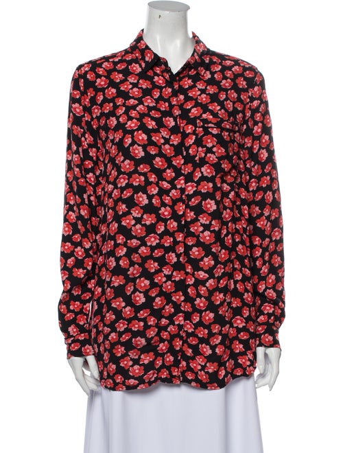 Ganni Lindale Crepe Floral Print Button-Up Top Red