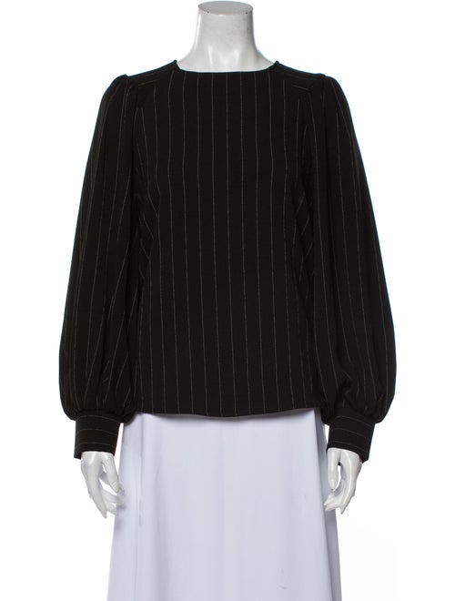 Ganni Striped Crew Neck Blouse Black