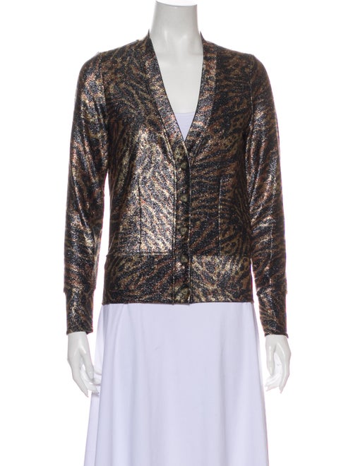 Ganni Animal Print Plunge Neckline Blouse Gold