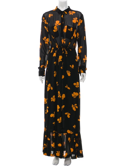 Ganni Floral Print Long Dress Black