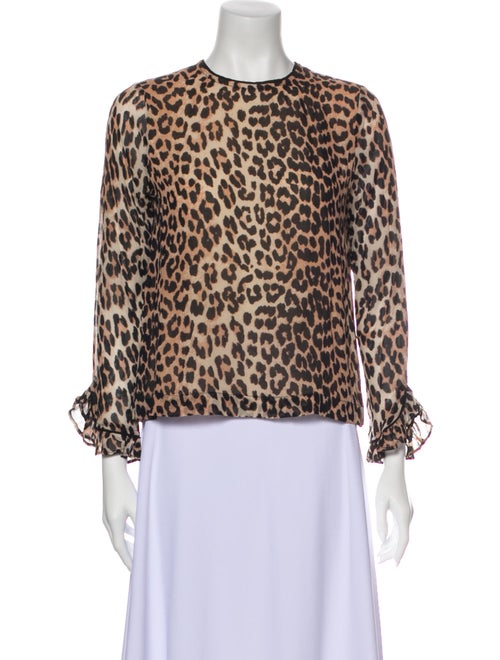 Ganni Animal Print Crew Neck Blouse