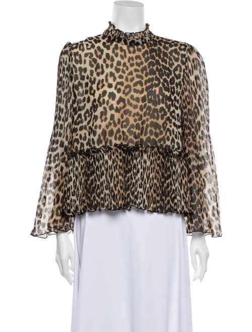 Ganni Animal Print Mock Neck Blouse